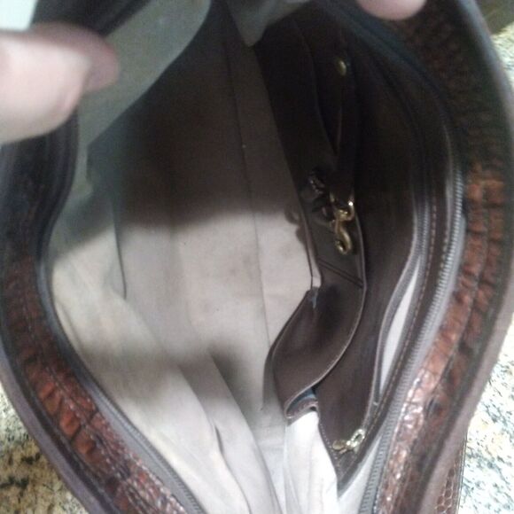 Vintage Brahmin Purse Pecan Croc Black Leather Combo Shoulder Handbag - Picture 10 of 16